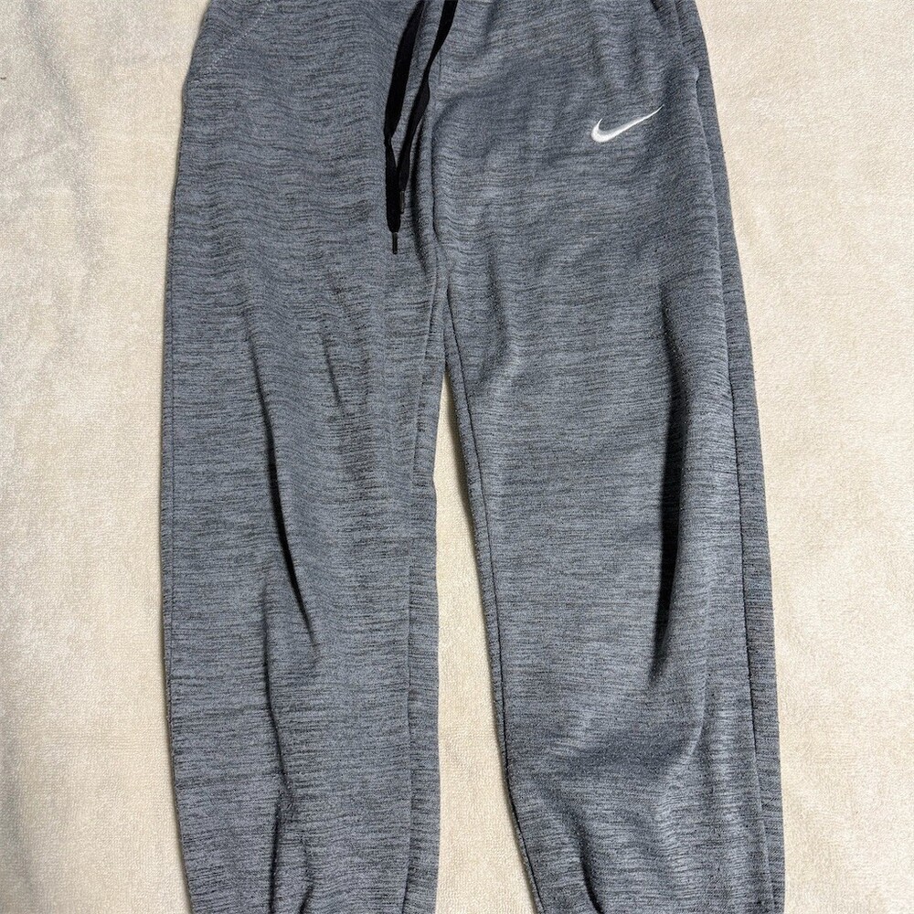 Nike Girls Jogger Pants Size S Gray Heather Therma Fleece Tapered Cuffed